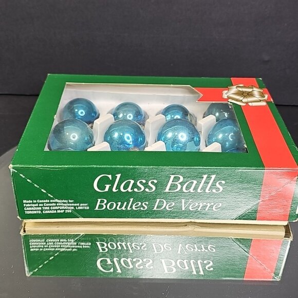 Vintage Glass Christmas Balls Ornaments Baubles BLUE Round Japan Caps Set Of 12 - Picture 13 of 14